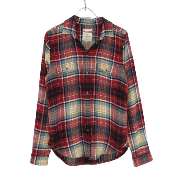 American Eagle Ahh-mazingly Soft Red Plaid Flannel Button Down Shirt XS - Picture 1 of 5